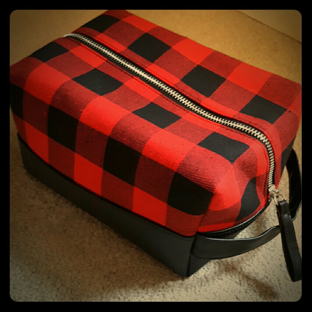 Buffalo Plaid Red and Black Shave kit/Make-up Tote